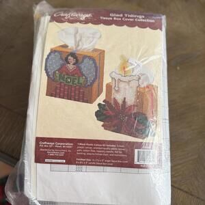 Glad Tidings Plastic Canvas Kit 2 Tissue Boxes Open Package Kit Complete